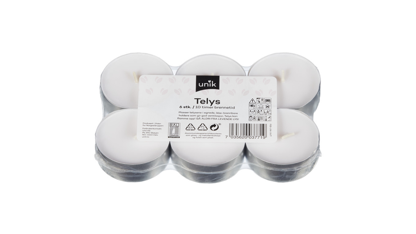 Unik Hvite Telys Stor | 6stk