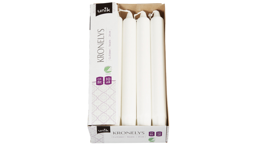 Unik Kronelys Hvit 24cm | 10stk