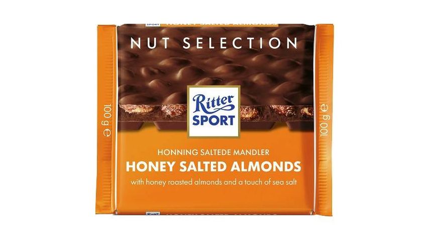 Ritter Sport tejcsokoládé pörkölt és sózott mandulával méz bevonattal 100 g