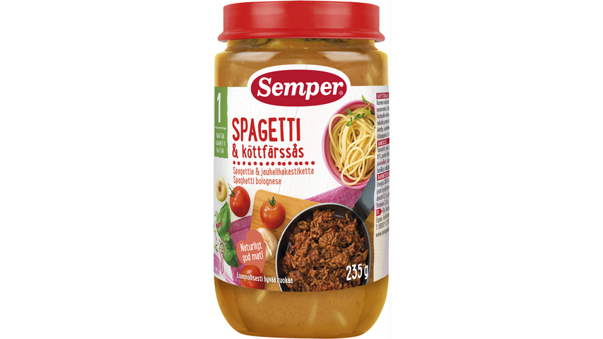 Semper Barnmat Spagetti Med Köttfärssås 1 År 235g