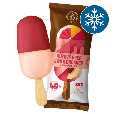 Benešovská zmrzlina Nanuk růžový grep & bílá broskev v ruby čokoládě | 70 ml