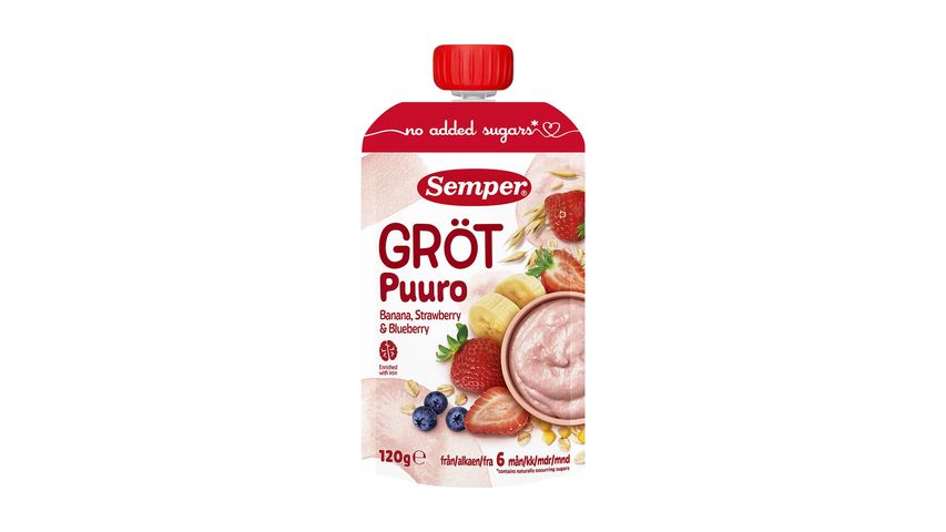 Semper RTE Porridge Strawberry & Banana 6 m 120g