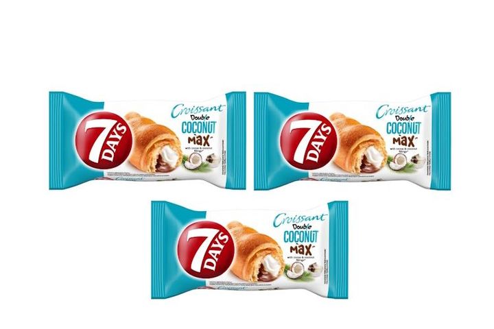 3x 7days Double Coconut Max Croissant Kakaós Töltelékkel és Kókuszos Töltelékkel 80 G