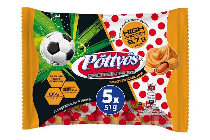 Pöttyös Protein Túró Rudi mogyoróvajas túródesszert kakaós étbevonattal 5 x 51 g (255 g)