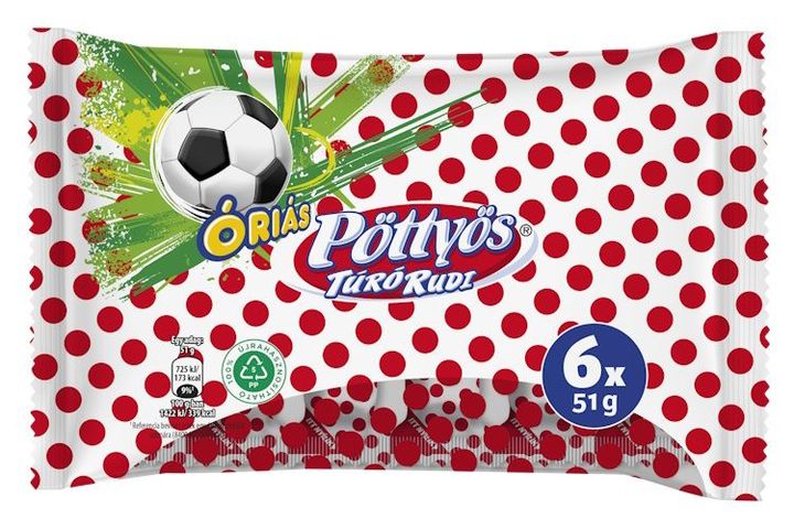 Pöttyös Óriás Túró Rudi natúr túródesszert kakaós étbevonóval 6 x 51 g (306 g)