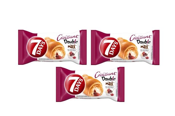 3x 7days Double Max Croissant Vaníliaízű Töltelékekkel és Meggyes Töltelékekkel 80 G