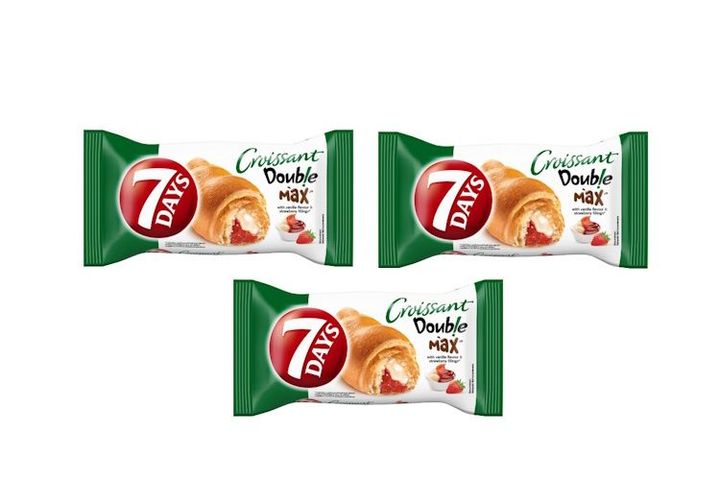 3x 7DAYS Double Max croissant vaníliaízű töltelékkel és epres töltelékkel 80 g