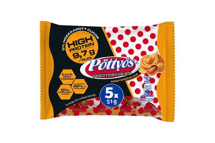 Pöttyös Protein Turó Rudi Peanut Butter Cottage Cheese Dessert with Cocoa Coating 5 x 51 g (255 g)