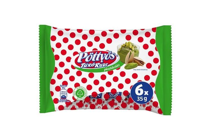 Pöttyös Túró Rudi Pistachio Cottage Cheese Dessert with Cocoa Coating 6 x 35 g (210 g)