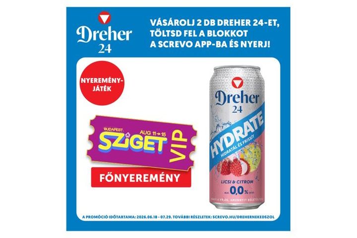 Dreher 24 Hydrate alkoholmentes világos sör és licsi-citrom ízű ital keveréke 0,0% 0,5 l