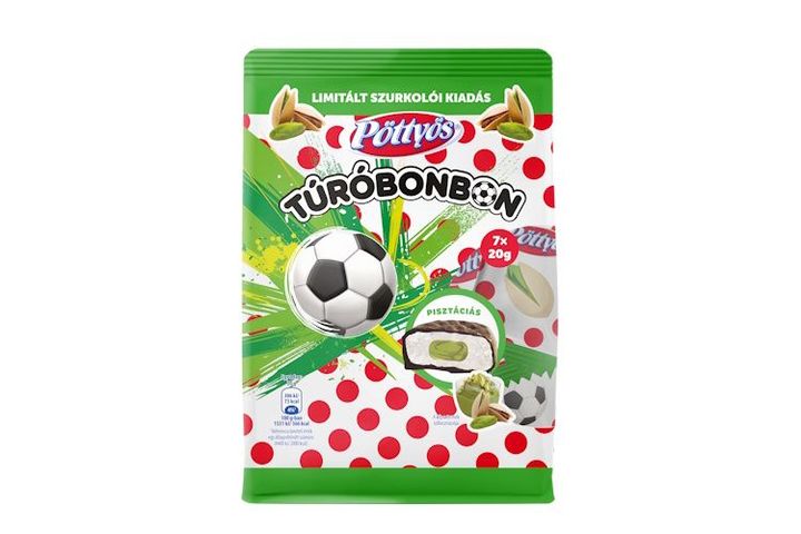 Pöttyös Túróbonbon túródesszert kakaós étbevonattal, pisztáciás töltelékkel 7 x 20 g (140 g)