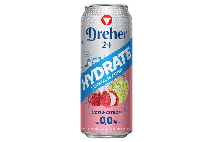 Dreher 24 Hydrate alkoholmentes világos sör és licsi-citrom ízű ital keveréke 0,0% 0,5 l