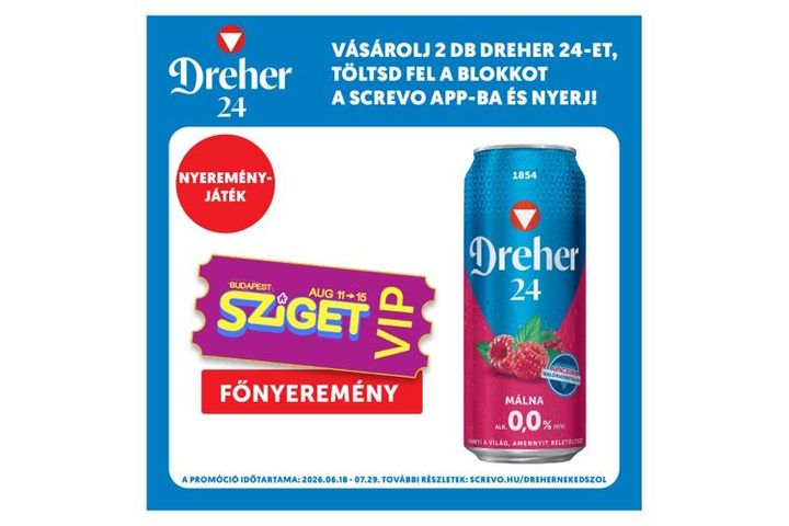 Dreher 24 Málna alkoholmentes világos sör és málna ízű ital keveréke édesítőszerrel 0,0% 0,5 l