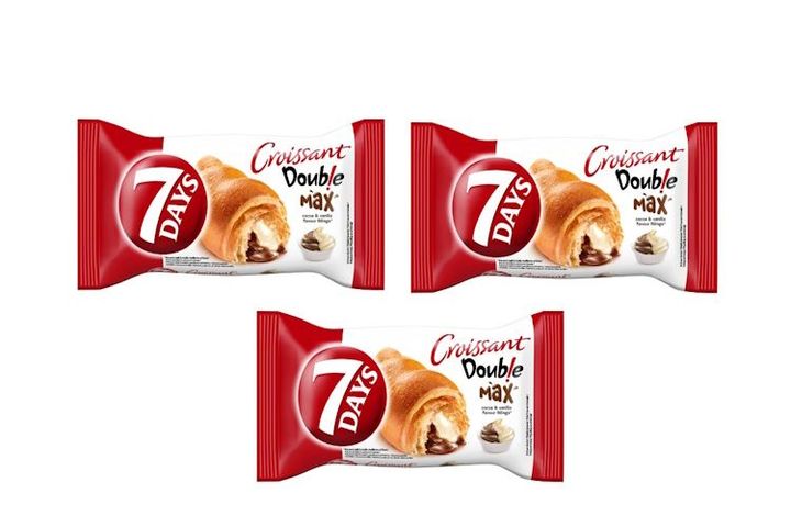 3x 7DAYS Double Max croissant kakaós töltelékkel és vaníliaízű töltelékkel 80 g