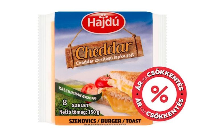 Hajdú cheddar ízesítésű lapka sajt 8 db 150 g