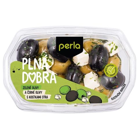 Perla Olivy zelené + černé s kostkami sýra | 150 g