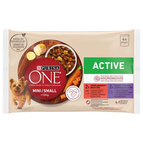 Purina ONE Mini Active Kapsičky hovězí+kachna ve šťávě pro psy | 4 x 85 g