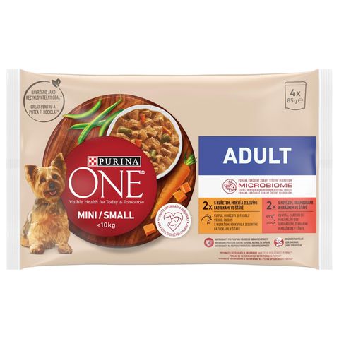 Purina ONE Mini Adult Chicken & Beef in Gravy Dog Pouches | 4 x 85 g