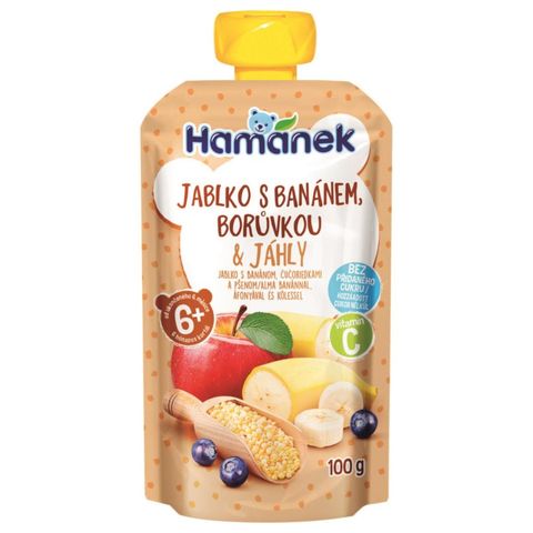 Hamánek Jablko s banánem, borůvkou a jáhly kapsička | 100 g