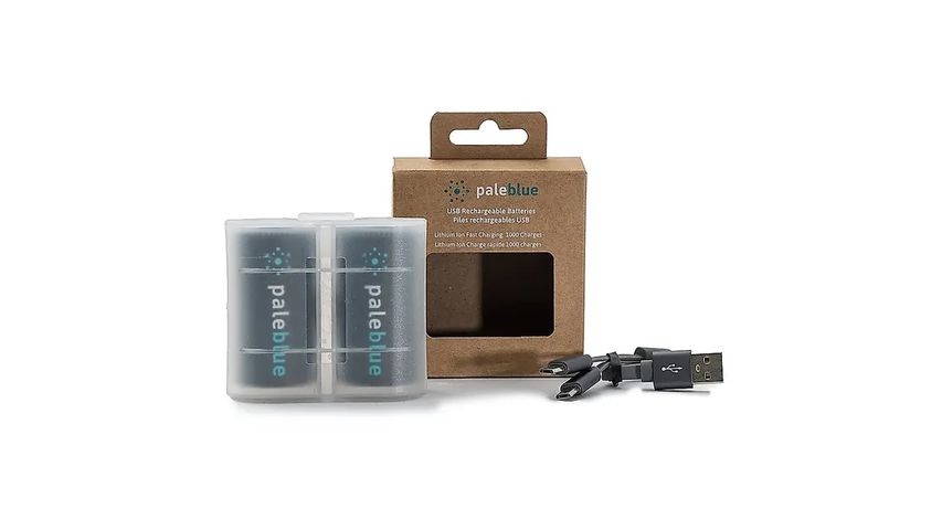 Pale Blue Oppladbare Batterier | 2 x D & Ladekabel USB