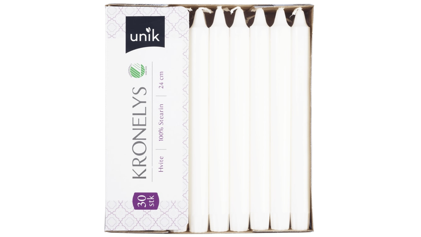 Unik Kronelys Hvit 24cm | 30stk
