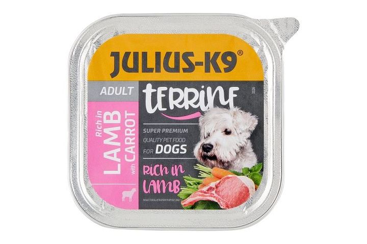 Julius-K9 teljes értékű állateledel felnőtt kutyák számára báránnyal terrine sárgarépával 150 g