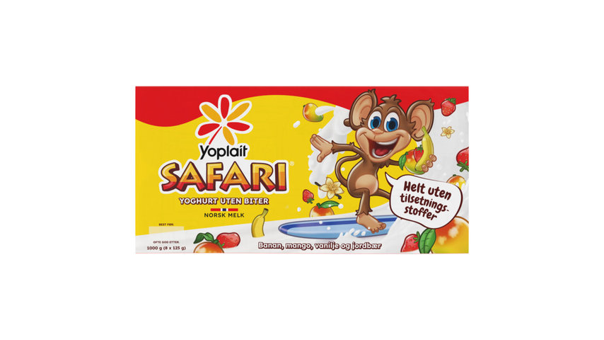 Yoplait Safari Yoghurt med Mango, Jordbær, Vanilje & Banan | 8 x 125g