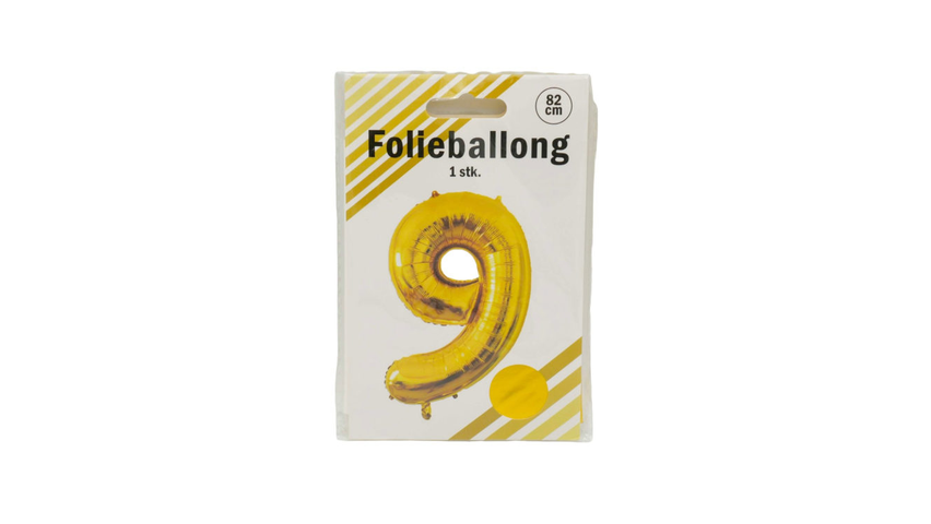 Folieballong Nummer 9 Gull