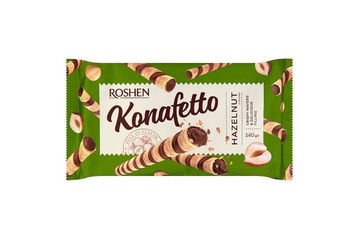 Roshen Konafetto mogyoró ízesítésű krémmel töltött ostyarúd 140 g