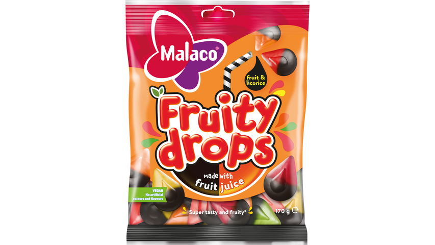 Malaco Fruity Drops Fruit & Licorice 170g