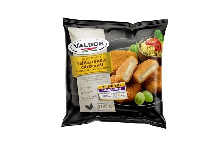 Valdor laktózmentes sajttal töltött csirkemell gluténmentes panírban 560 g