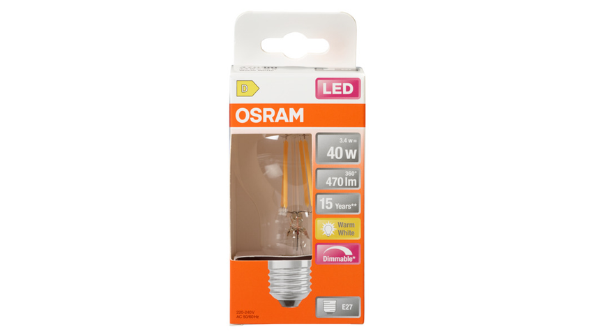 Osram Lyspære Led Cl A | 40 klar dim 827 E27