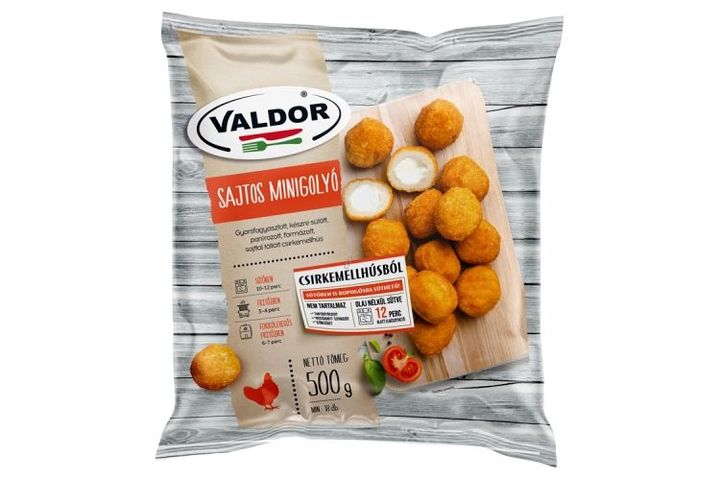 Valdor gyorsfagyasztott, készre sütött, panírozott sajtos minigolyó 500 g