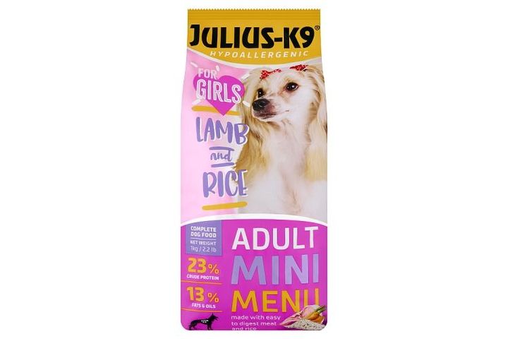 Julius-K9 Hypoallergenic Adult Bárány-Rizs for Girls teljes értékű kutyaeledel 1 kg