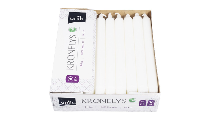 Unik Kronelys Hvit 24cm | 30stk