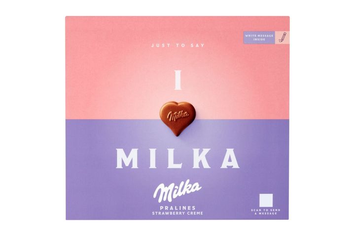 Milka I love Milka alpesi tejcsokoládé praliné epres töltelékkel 20 db 110 g