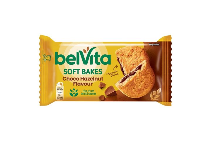 Belvita Soft Bakes Gabonás, Mogyoróízű Keksz Kakaós Töltelékkel 50 G