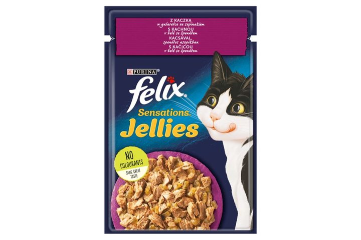 Purina Felix Sensations Jellies kacsával, aszpikban spenóttal nedves macskaeledel 85 g