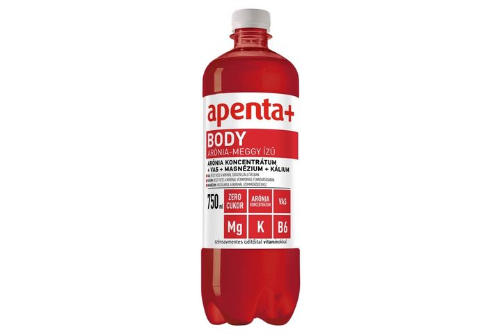 Apenta+ Body arónia-meggy ízű szénsavmentes energiamentes üdítőital édesítőszerekkel 750 ml