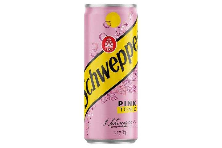 Schweppes Pink Tonic Blackcurrant Flavoured Carbonated Soft Drink with Sugar and Sweeteners 330 ml