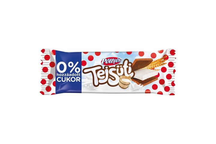 Pöttyös Tejsüti tejes krémmel töltött kakaós piskóta, hozzáadott cukor nélkül, édesítőszerekkel 20 g