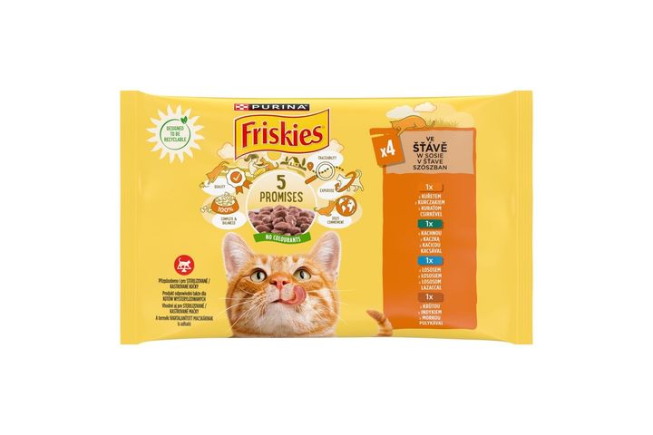 Purina Friskies szószban csirkével/kacsával/lazaccal/pulykával nedves macskaeledel 4 x 85 g