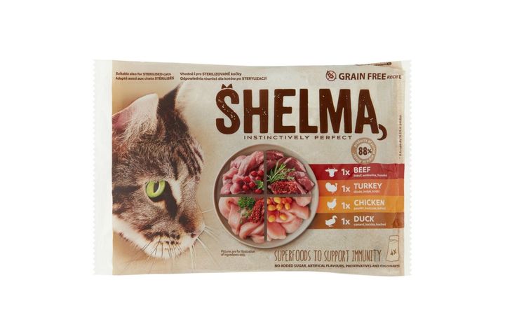 Shelma Kapsičky pro kočky 4 druhy masa bez obilovin | 4 x 85 g