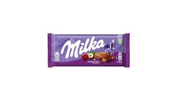 Milka alpesi tej felhasználásával készült tejcsokoládé mazsolával és mogyoródarabokkal 90 g