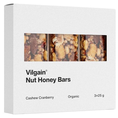 Vilgain Nut Honey Bar Bio oříškovo-medová tyčinka s kešu a brusinkami | 75 g