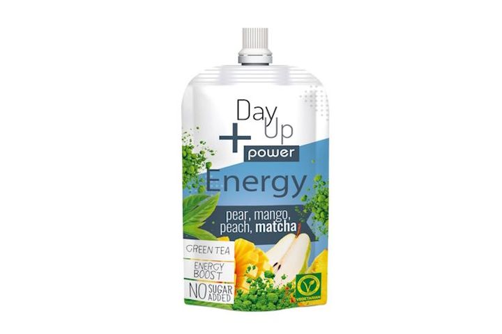 DayUp Power Energy Pear, mango, peach, matcha flavoured puree 100 g – vegetárian termék