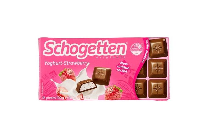 Schogetten joghurt és eper ízesítésű krémmel töltött tejcsokoládé 100 g