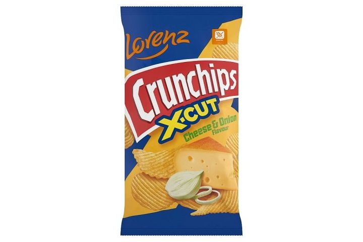 Lorenz Crunchips X-Cut sajtos-hagymás ízesítésű hullámos burgonyachips 75 g
