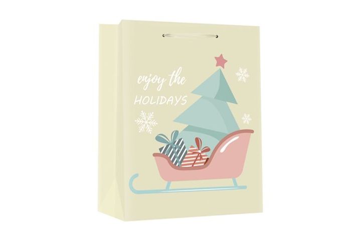 CREATIVE Deluxe plus Gift Bag L 26x32x12 cm Christmas matte colored, glittery grey patterned, ribbon-handled