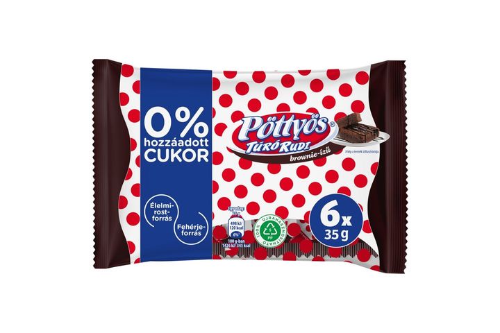 Pöttyös Túró Rudi brownie-ízű túródesszert kakaós étbevonattal, édesítőszerekkel 6 x 35 g (210 g)